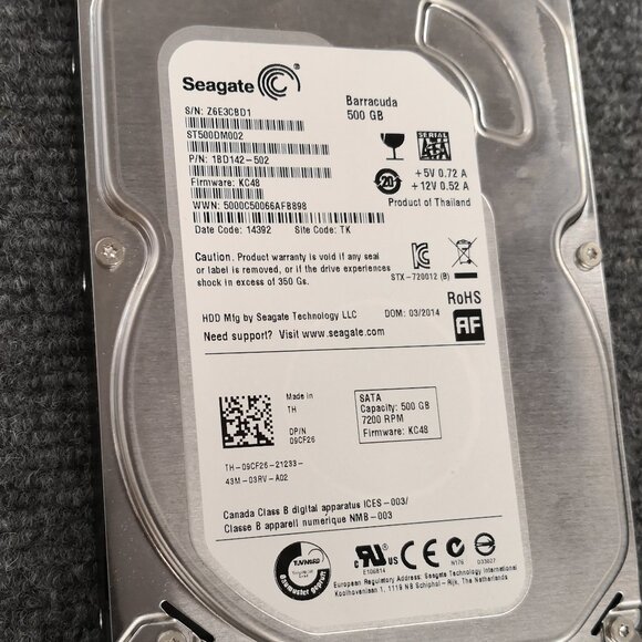 Seagate ST500DM002 500GB 7.2K 3.5" SATA HDD – Barracuda Drive KC48 - Picture 1 of 7